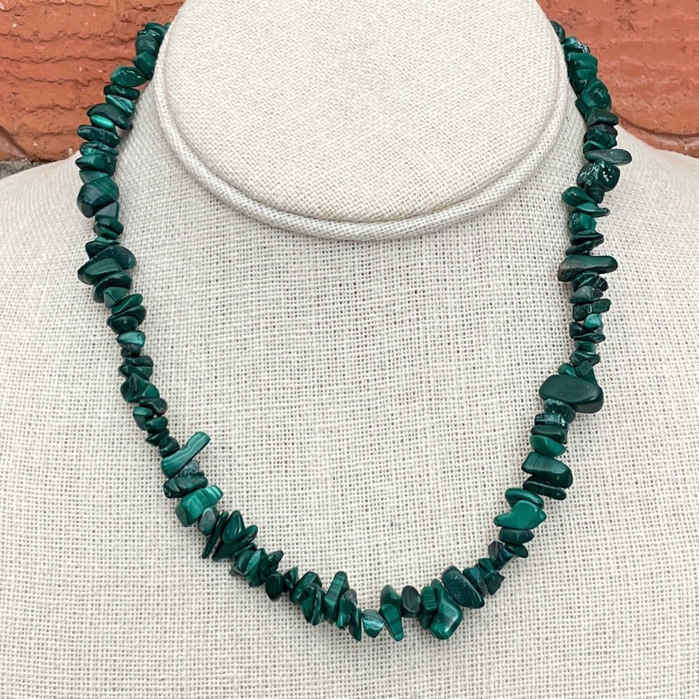 Natural Stone Chip Bead Necklace - Faux Malachite